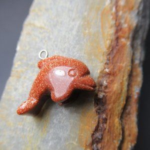 Goldstone Porpoise Charm, Carved Stone Dolphin